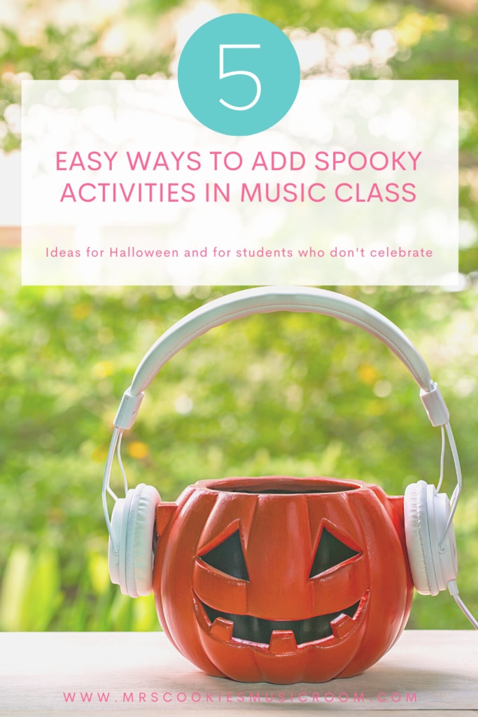 Photo of jack-o-lantern with headphones on  5-easy-ways-to-add-spooky-activities-to-music-class