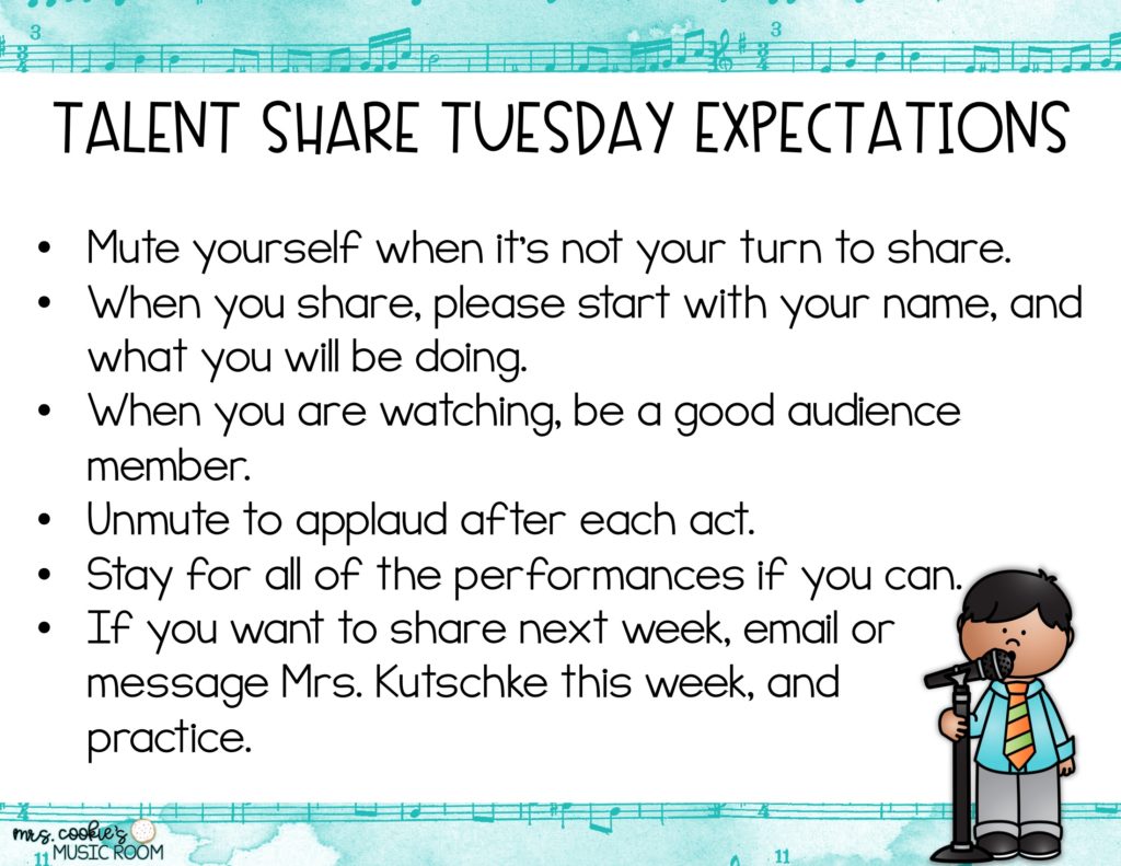 Talent Share Tuesday expectations that I screen shared and went over before we began each show. 