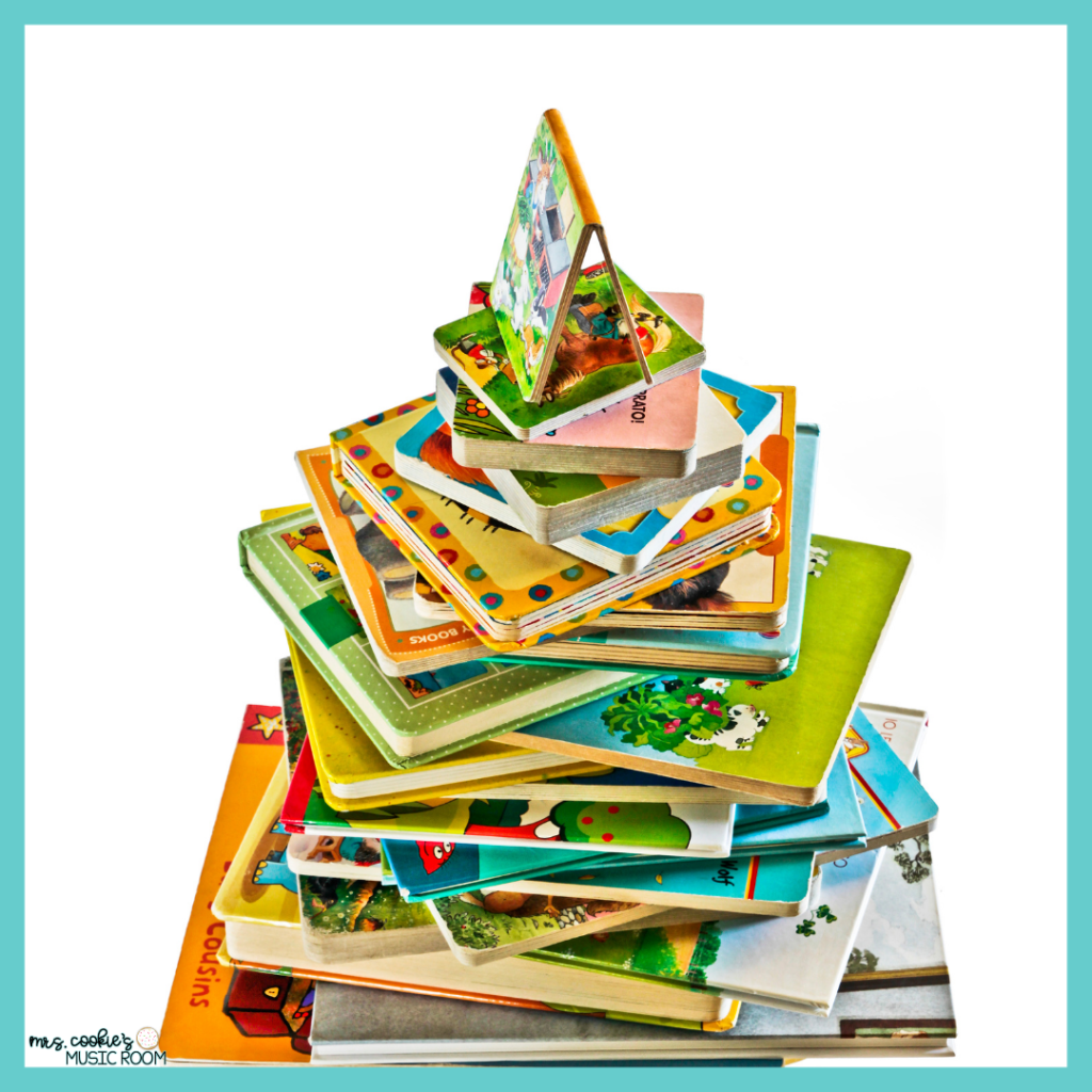 stack of children's books hip-hop-in-the-music-room-rap-project