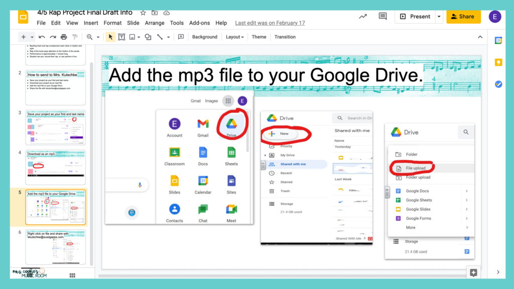 slide from the screenshot tutorials of how to submit final projects hip-hop-in-the-music-room-rap-project