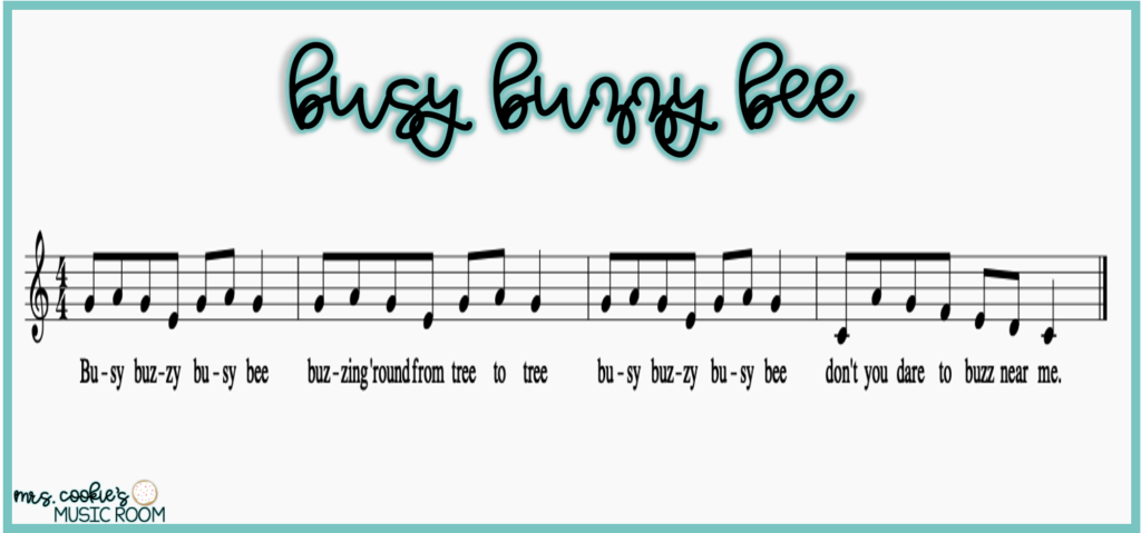 Busy Buzzy Bee music on the staff with lyrics  spring-movement-activities-for-music-class