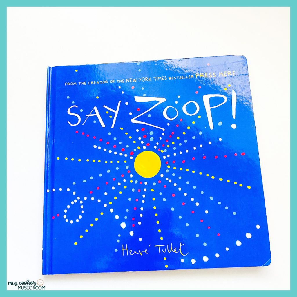 "Say Zoop!" book for vocal exploration, on a white background