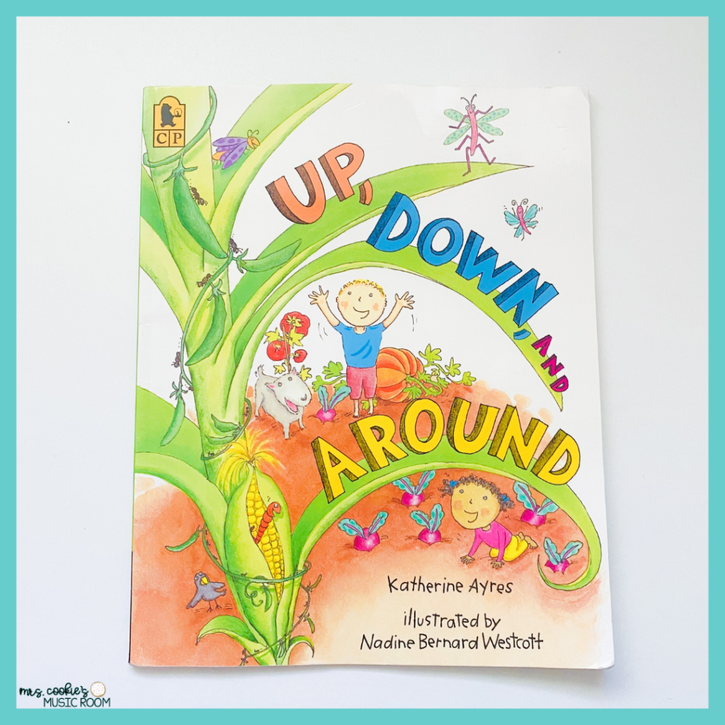 "Up, Down, and Around" book for vocal exploration, on a white background